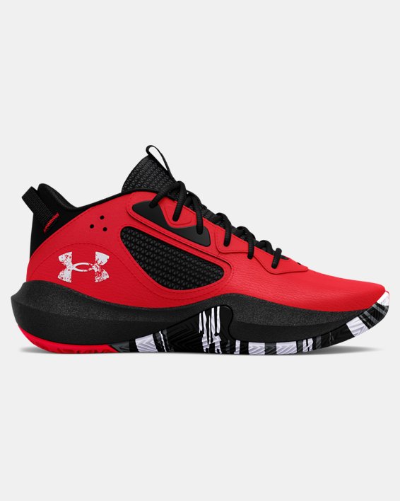 Grade School UA Lockdown 6 Basketball Shoes in Red image number 0
